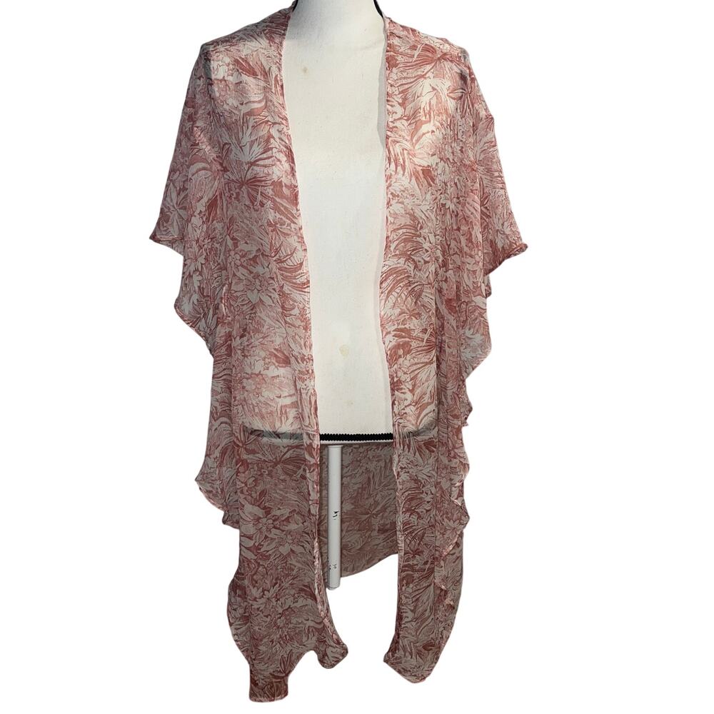 Lauren Conrad Cream Red Paisley Print Open Front Kimono Cardigan Size 14